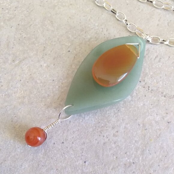 Handmade Statement Necklace - Orange Agate & Green Aventurine - Boho Tropical - Picture 3 of 10